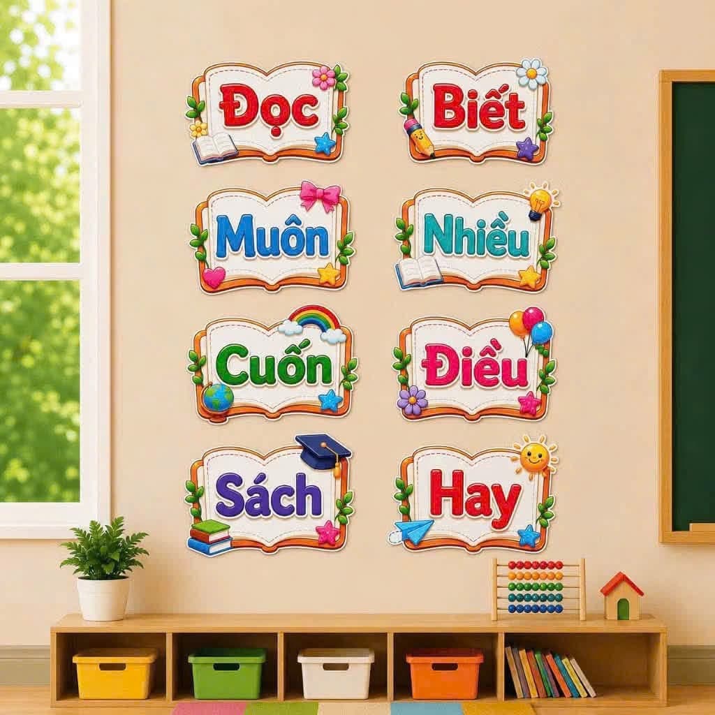 Khẩu Hiệu Trang Trí Lớp Học “Đọc Muôn Cuốn Sách – Biết Nhiều Điều Hay” – Decor Góc Thư Viện, Góc Đọc Sách, Trường học