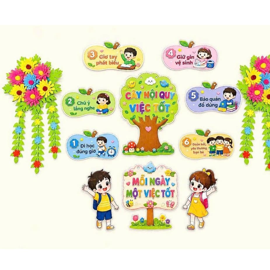 Cây Nội Quy Việc Tốt – Mỗi Ngày Một Việc Tốt, Bộ Trang Trí Lớp Học Mầm Non Tiểu Học, Bảng Nội Quy Lớp Học