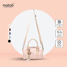 Túi đeo chéo da NATOLI, túi trống mini da chống nước nhiều ngăn thời trang BST Trendy Bowling Bag T37 1