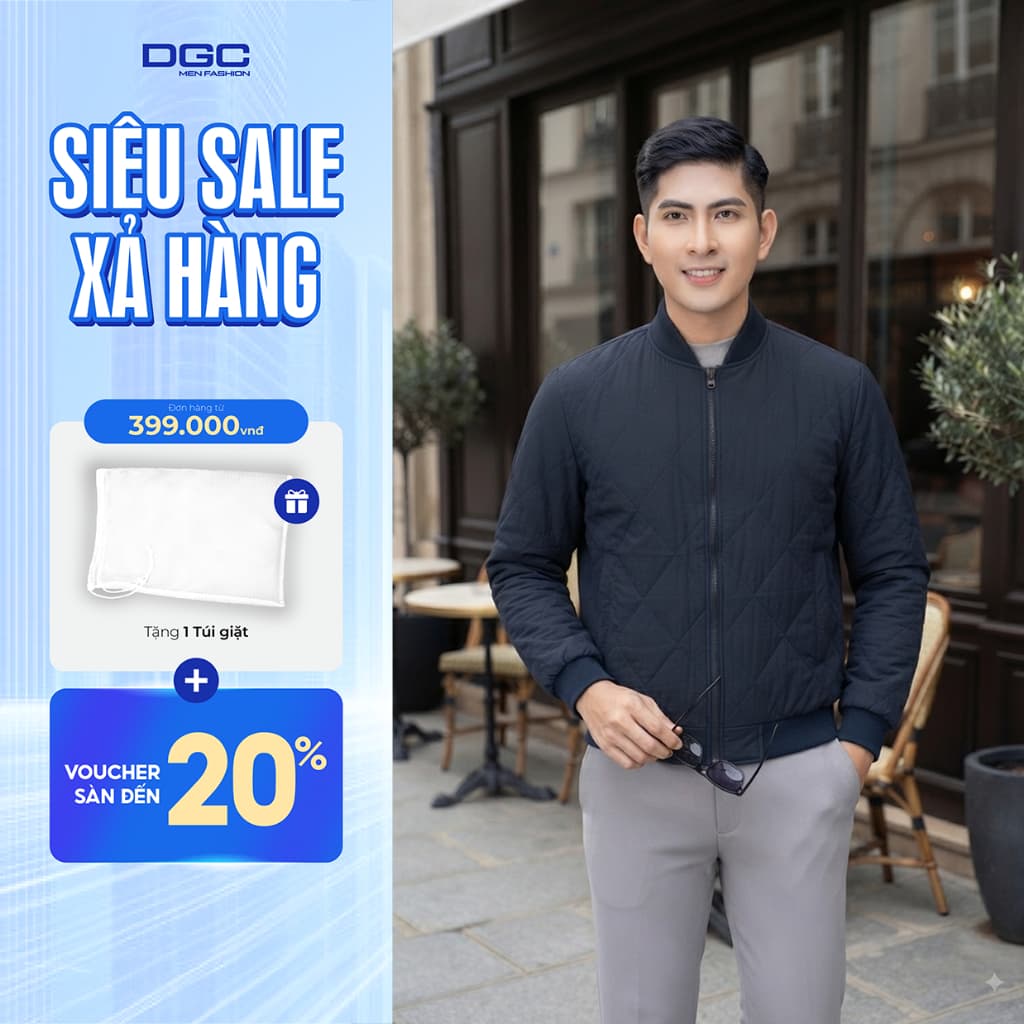 Áo Khoác Bomber Nam DGC Chần Trám Màu Đen – Phong Cách Thu Đông Lịch Lãm & Nam Tính WAJKBE188M-S