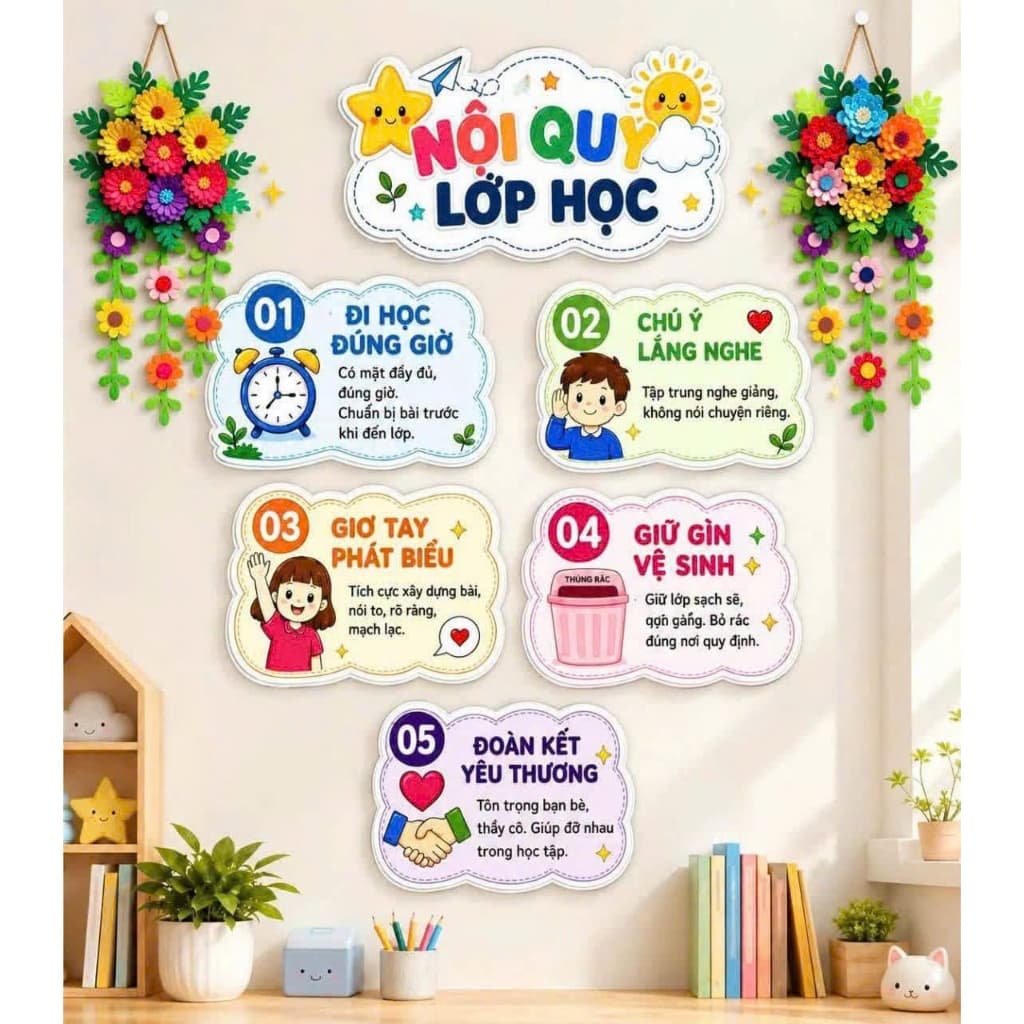 Nội Quy Lớp Học Mẫu 4 – Bảng Nội Quy Trang Trí Lớp Học Mầm Non Tiểu Học, Decor Góc Học Tập, Trường Học
