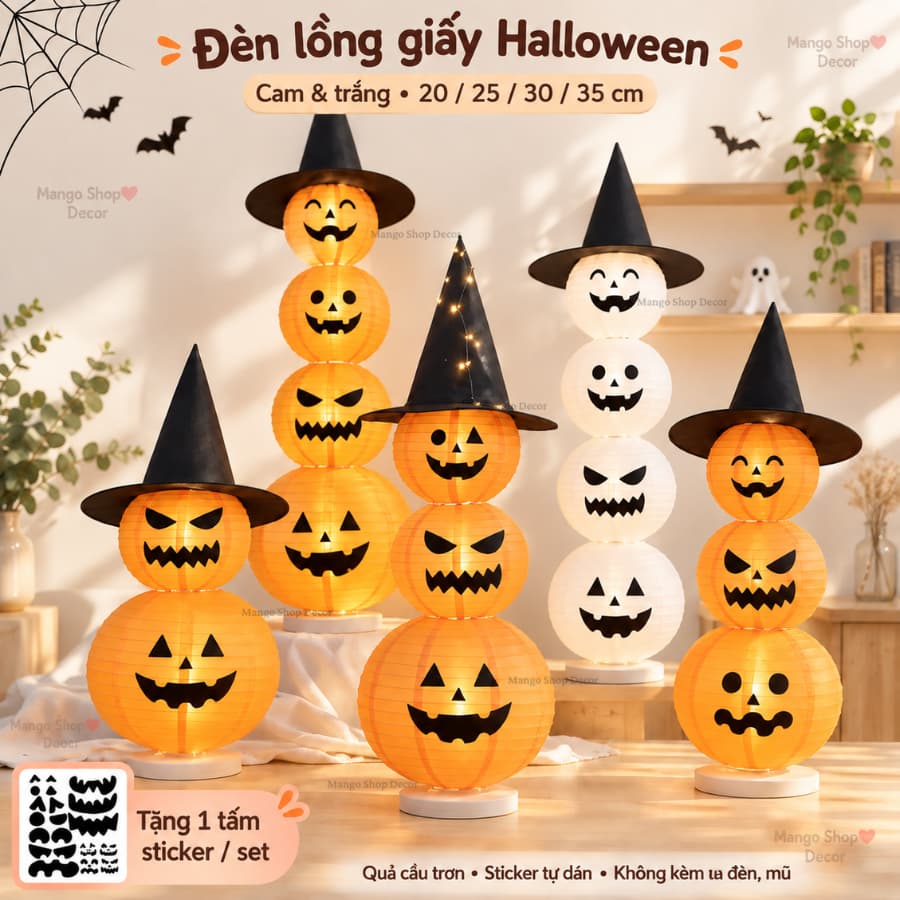 Set Đèn Lồng Giấy Kèm Stiker Biểu Cảm Trang Trí Decor Nhà Cửa Lớp Học Lễ Hội Hóa Trang Halloween