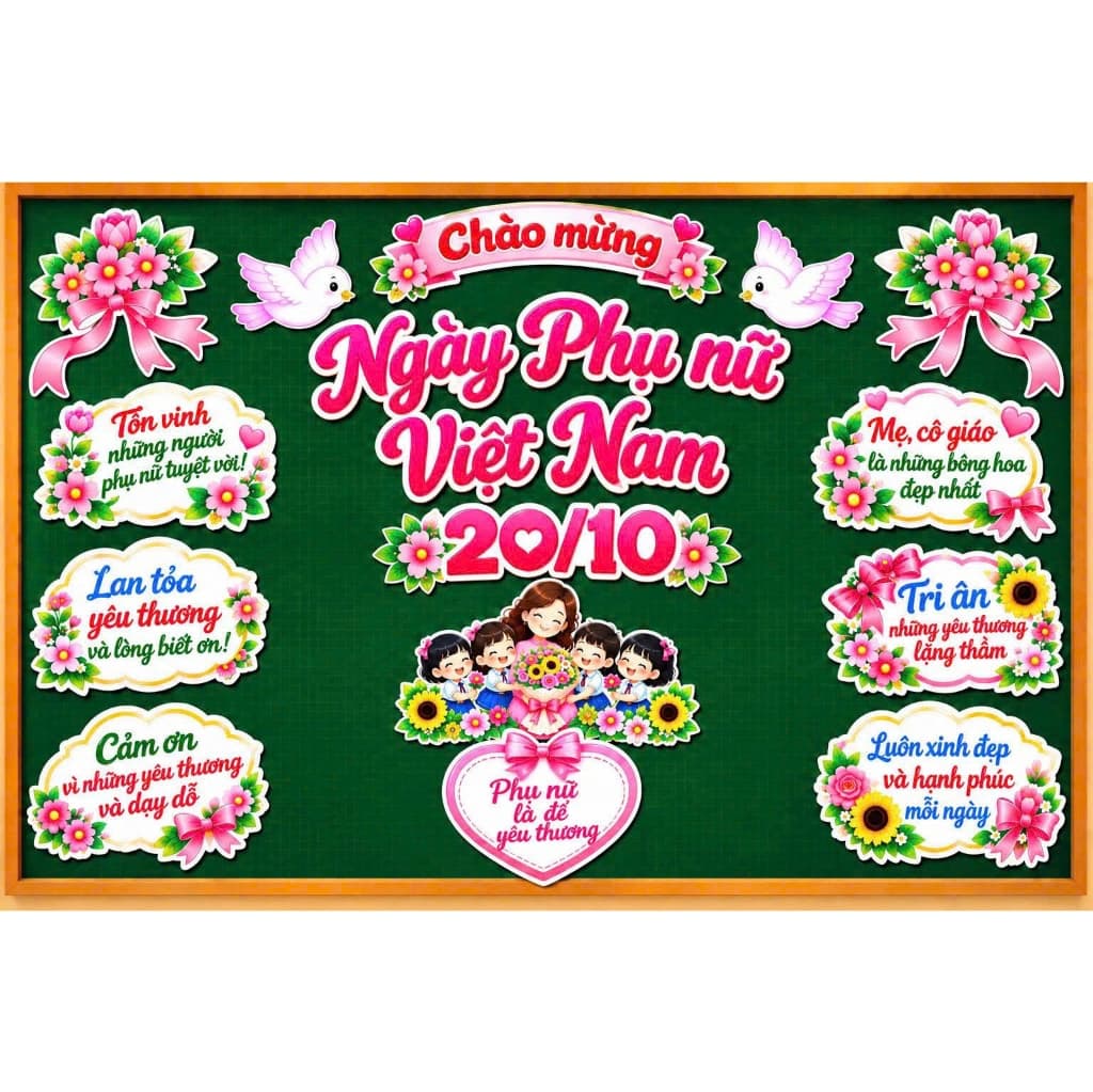 Set Trang Trí Chào Mừng 20/10 – Trang Trí Ngày Phụ Nữ Việt Nam, Decor Bảng Lớp Học, Quà Tặng 20/10 Cho Cô Giáo