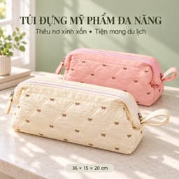 Túi đựng đồ đa năng TEWA 80094 thêu họa tiết nơ – Túi mỹ phẩm du lịch rộng rãi, 2 ngăn lưới 36cm 1