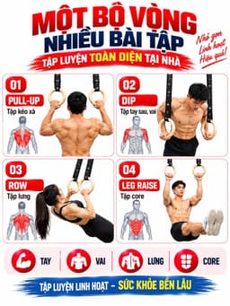 Bộ 2 Vòng Treo Gymnastic Rings Hỗ Trợ Tập Dip Với Xà Đơn, GYM Ring Ngoài Trời HC Sport (1 Đôi) 1