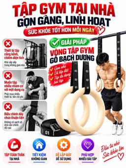 Bộ 2 Vòng Treo Gymnastic Rings Hỗ Trợ Tập Dip Với Xà Đơn, GYM Ring Ngoài Trời HC Sport (1 Đôi) 2