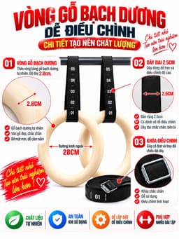 Bộ 2 Vòng Treo Gymnastic Rings Hỗ Trợ Tập Dip Với Xà Đơn, GYM Ring Ngoài Trời HC Sport (1 Đôi) 5
