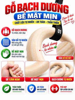 Bộ 2 Vòng Treo Gymnastic Rings Hỗ Trợ Tập Dip Với Xà Đơn, GYM Ring Ngoài Trời HC Sport (1 Đôi) 4