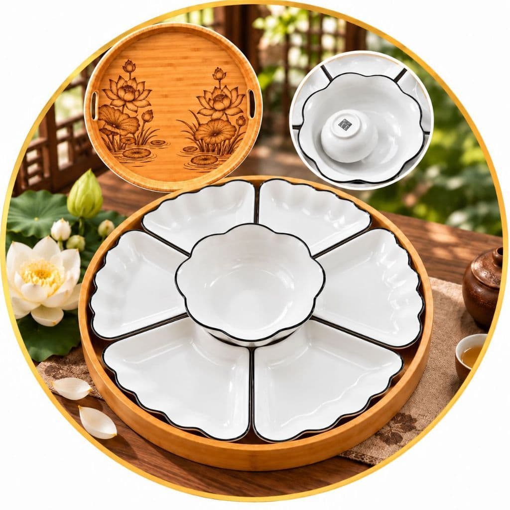Bộ Bát Đĩa Hoa Mặt Trời Thương Hiệu Gochy Men Sáng Đẹp - Xuất Xứ Bát Tràng