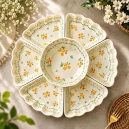 Bộ bát đĩa hoa mặt trời 45cm thương hiệu gochy họa thiết hoa mai vàng, gốm sứ Bát Tràng cao cấp 3