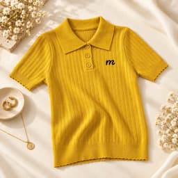Len Nữ Tay Ngắn Cổ Polo Thêu Chữ M – Dệt Gân Ôm Dáng, Phong Cách Hàn Quốc 6