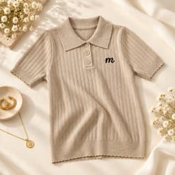 Len Nữ Tay Ngắn Cổ Polo Thêu Chữ M – Dệt Gân Ôm Dáng, Phong Cách Hàn Quốc 7