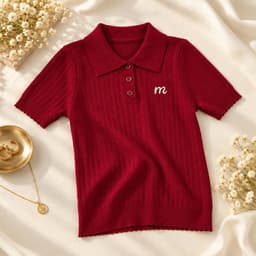 Len Nữ Tay Ngắn Cổ Polo Thêu Chữ M – Dệt Gân Ôm Dáng, Phong Cách Hàn Quốc 9