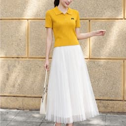 Len Nữ Tay Ngắn Cổ Polo Thêu Chữ M – Dệt Gân Ôm Dáng, Phong Cách Hàn Quốc 3