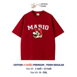 (9kg-100kg) - Áo thun bé trai, áo thun gia đình ISEE VN in MARIO màu xanh, vải cotton 4 chiều Premium form vừa người 4