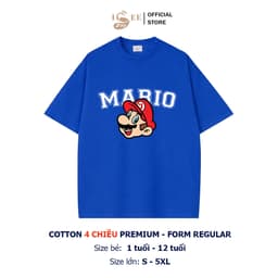 (9kg-100kg) - Áo thun bé trai, áo thun gia đình ISEE VN in MARIO màu xanh, vải cotton 4 chiều Premium form vừa người 1