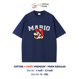 (9kg-100kg) - Áo thun bé trai, áo thun gia đình ISEE VN in MARIO màu xanh, vải cotton 4 chiều Premium form vừa người 3