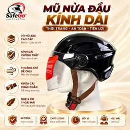 Mũ Bảo Hiểm Có Kính Dài Nửa Đầu Cho Nam và Nữ - Kiểu Dáng Phong Cách Thể Thao Giới Trẻ 1