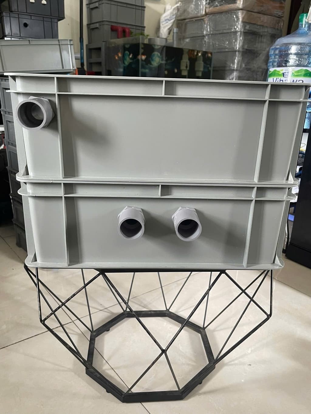 Bộ lọc baki | Màu Xám | Tràn trên cho hồ cá ít hơn 1500 lít | Kích Thước 46x27x16 | Ống vào mặt trước phi 34