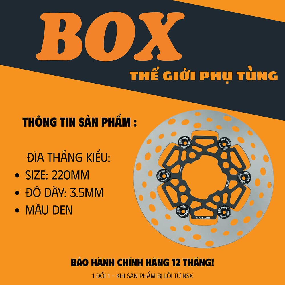 Đĩa Thắng Kiểu Mạng Nhện Box 4 lỗ - 6 lỗ Màu Đen Size 220mm 3.5mm Inox 420 Phù Hợp Cho Nhiều Dòng Xe