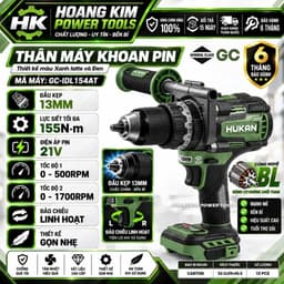 Máy khoan pin HUKAN GC-IDL154AT, Không chổi than, 2 tốc độ, 1700 v/p, 155 N.m, Đầu kẹp 13MM 1
