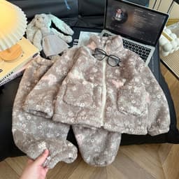 Áo Sữa Bộ Đồ Lông Cừu Cho Bé, Cổ Đứng Khóa Kéo, Họa Tiết Ngôi Sao/Hoa, Dày Dặn, Dễ Thương, Thời Trang Thu Đông. 1