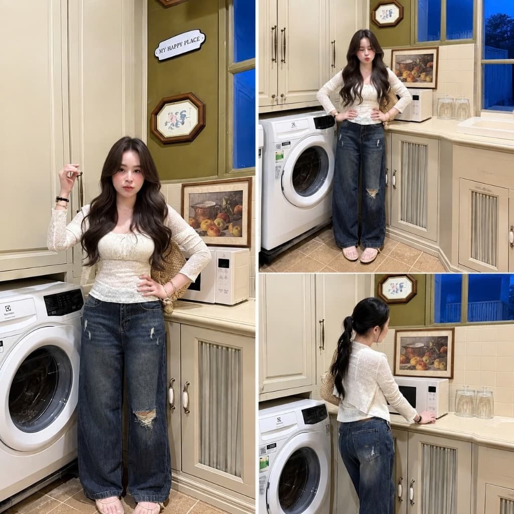 Quần Jeans Ống Suông Rách Gối AN TÂY Form Hàn Đẹp, Trendy, Vải Jean Mềm #8752 Màu Xanh