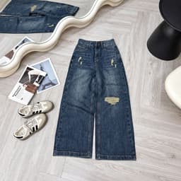 Quần Jeans Ống Suông Rách Gối AN TÂY Form Hàn Đẹp, Trendy, Vải Jean Mềm #8752 Màu Xanh 8
