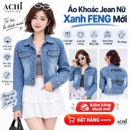 Áo Khoác Jean Nữ FENG — Form Lửng Croptop Tôn Dáng, 3 Màu Rêu Loang/Xám/Xanh, Size M-L-XL (40-70kg) 6