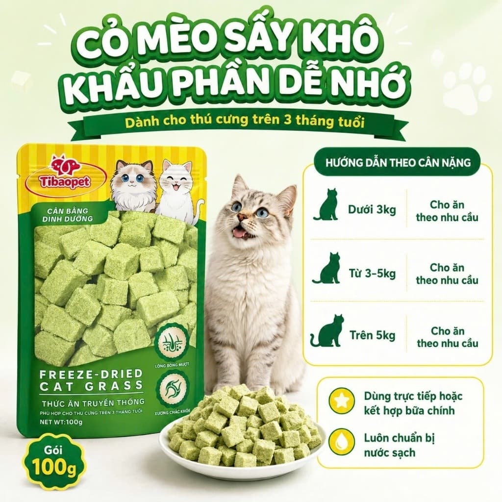 Cỏ Mèo Sấy Khô Tibaopet 100g Dạng Viên Hỗ Trợ Tiêu Hóa | Yellow Pet