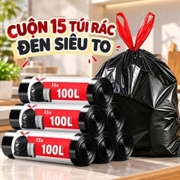 Cuộn 15 túi rác đen siêu to, siêu dai tiện dụng dung tích 30/60/100l 1