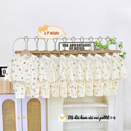 [LOẠI ĐẸP] Set 5 BỘ DÀI TAY THUN LẠNH PEPTIT NỀN KEM IN HỌA TIẾT CHO BÉ 3-13KG 1