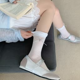 Tất Cổ Cao Nữ Viền Bèo Nhún Phối Nơ Kim Loại Đính Chuông Phong Cách Nhật Bản Ngọt Ngào TT3 3