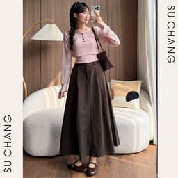 Chân Váy Kaki Dáng Dài Basic 2 Túi Bên CV570 Su Chang Thời Trang Nữ 5
