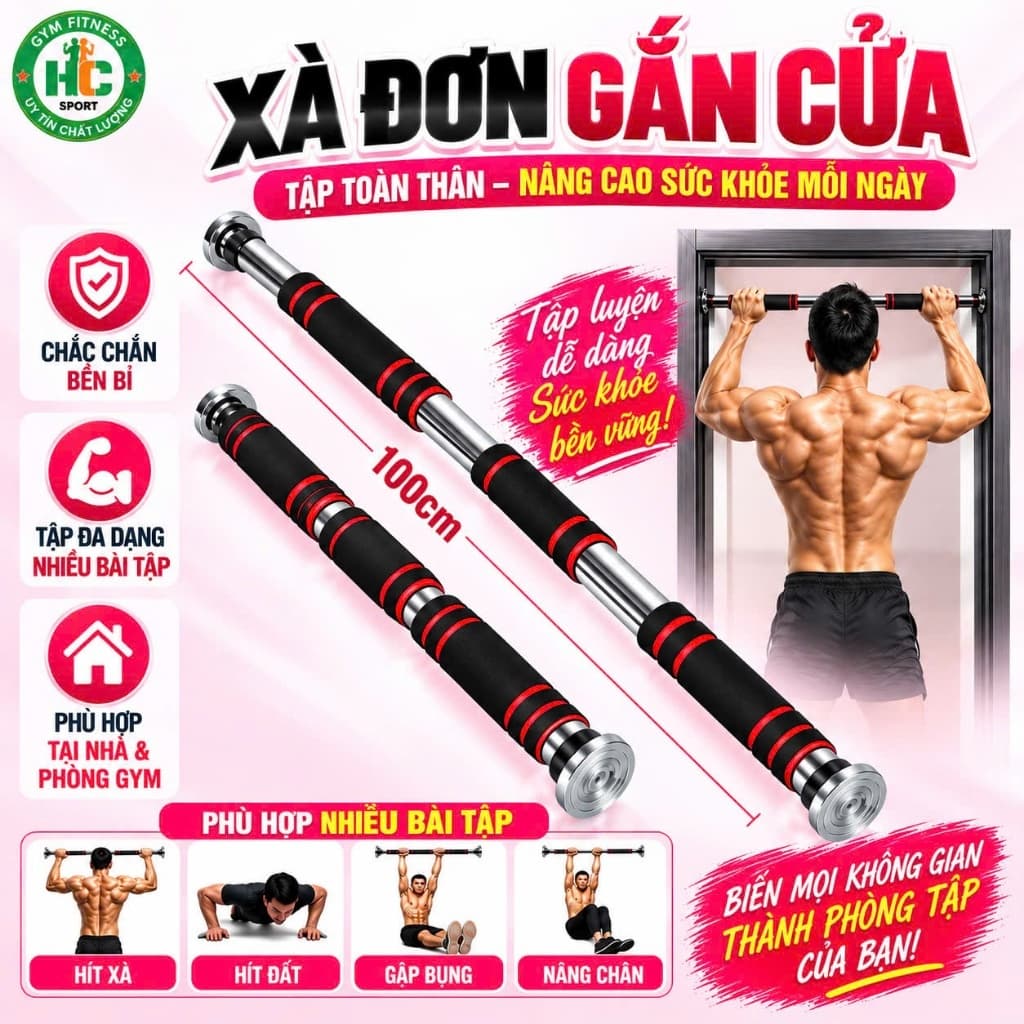 Xà đơn treo tường xà đơn tập tại nhà cao cấp  mút dài điều chỉnh độ dài từ 60 đến 150cm