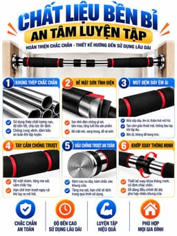 Xà đơn treo tường xà đơn tập tại nhà cao cấp  mút dài điều chỉnh độ dài từ 60 đến 150cm 4