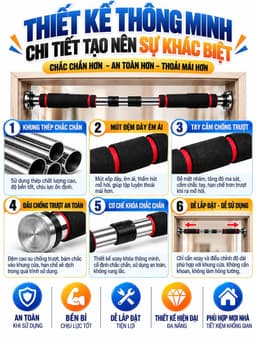 Xà đơn treo tường xà đơn tập tại nhà cao cấp  mút dài điều chỉnh độ dài từ 60 đến 150cm 3