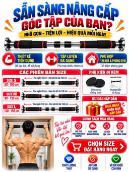 Xà đơn treo tường xà đơn tập tại nhà cao cấp  mút dài điều chỉnh độ dài từ 60 đến 150cm 8