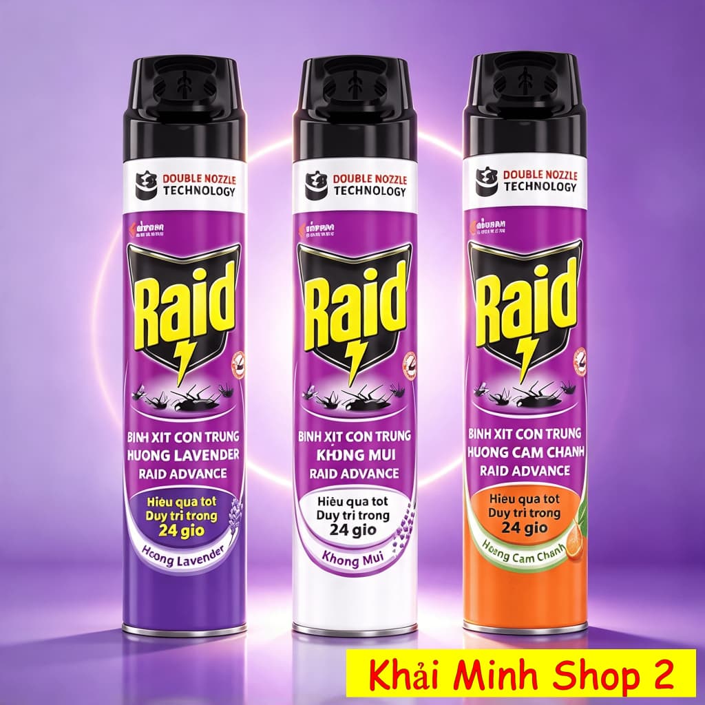 Bình Xịt Côn Trùng RAID 520ml Chính Hãng – Diệt Muỗi, Kiến, Ruồi, Gián – 3 Mùi Hương