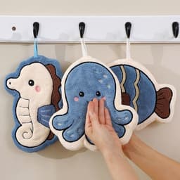 Khăn lau tay treo tường HẢI SẢN hình cá ngựa, bạch tuộc, cua, cá, vải vi sợi siêu thấm nhanh khô A2Ti0 4
