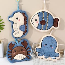 Khăn lau tay treo tường HẢI SẢN hình cá ngựa, bạch tuộc, cua, cá, vải vi sợi siêu thấm nhanh khô A2Ti0 3
