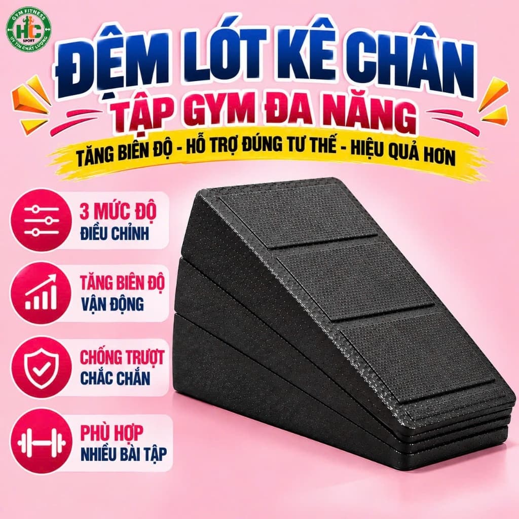 Phụ kiện đệm lót kê chân squat wedges stretching 4 mức cao thấp, hỗ trợ tập gym chân mông đùi hiệu quả