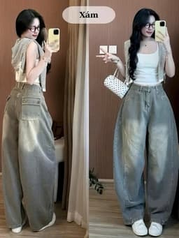 Quần Bò Nữ Baggy Ống Cong Túi Hộp Cạp Cao Jean Suông Rộng Style Hàn Quốc 3