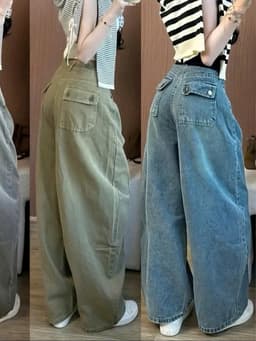 Quần Bò Nữ Baggy Ống Cong Túi Hộp Cạp Cao Jean Suông Rộng Style Hàn Quốc 4
