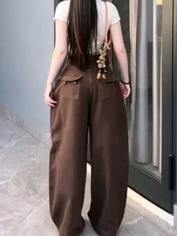 Quần Bò Nữ Baggy Ống Cong Túi Hộp Cạp Cao Jean Suông Rộng Style Hàn Quốc 7