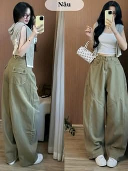 Quần Bò Nữ Baggy Ống Cong Túi Hộp Cạp Cao Jean Suông Rộng Style Hàn Quốc 1