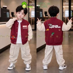 [10-29kg] Áo Khoác Bomber Bé Trai KIMCHIBABY Cao Cấp Form Varsity Vải Nỉ Lông Cáo Dày Mịn Ấm Họa Tiết Siêu Anh Hùng 8