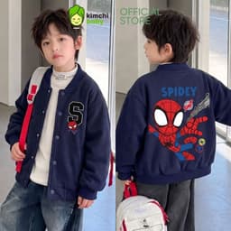 [10-29kg] Áo Khoác Bomber Bé Trai KIMCHIBABY Cao Cấp Form Varsity Vải Nỉ Lông Cáo Dày Mịn Ấm Họa Tiết Siêu Anh Hùng 5