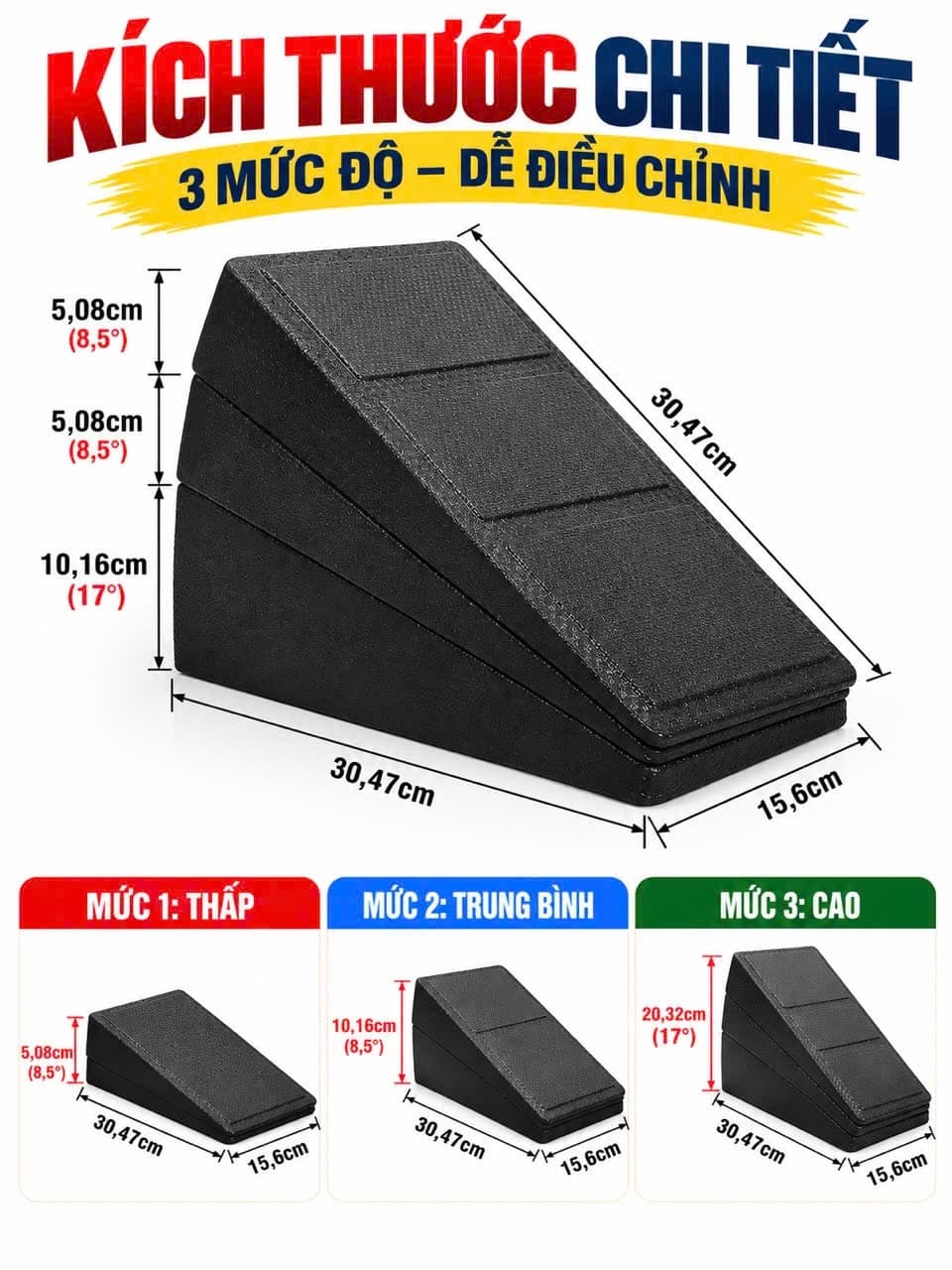 Phụ kiện đệm lót kê chân squat wedges stretching 4 mức cao thấp, hỗ trợ tập gym chân mông đùi hiệu quả