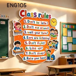 Bảng 8 quy tắc lớp học tiếng Anh English class rules kích thước 60x60cm fomex 5ly xốp nổi (TA202) 3